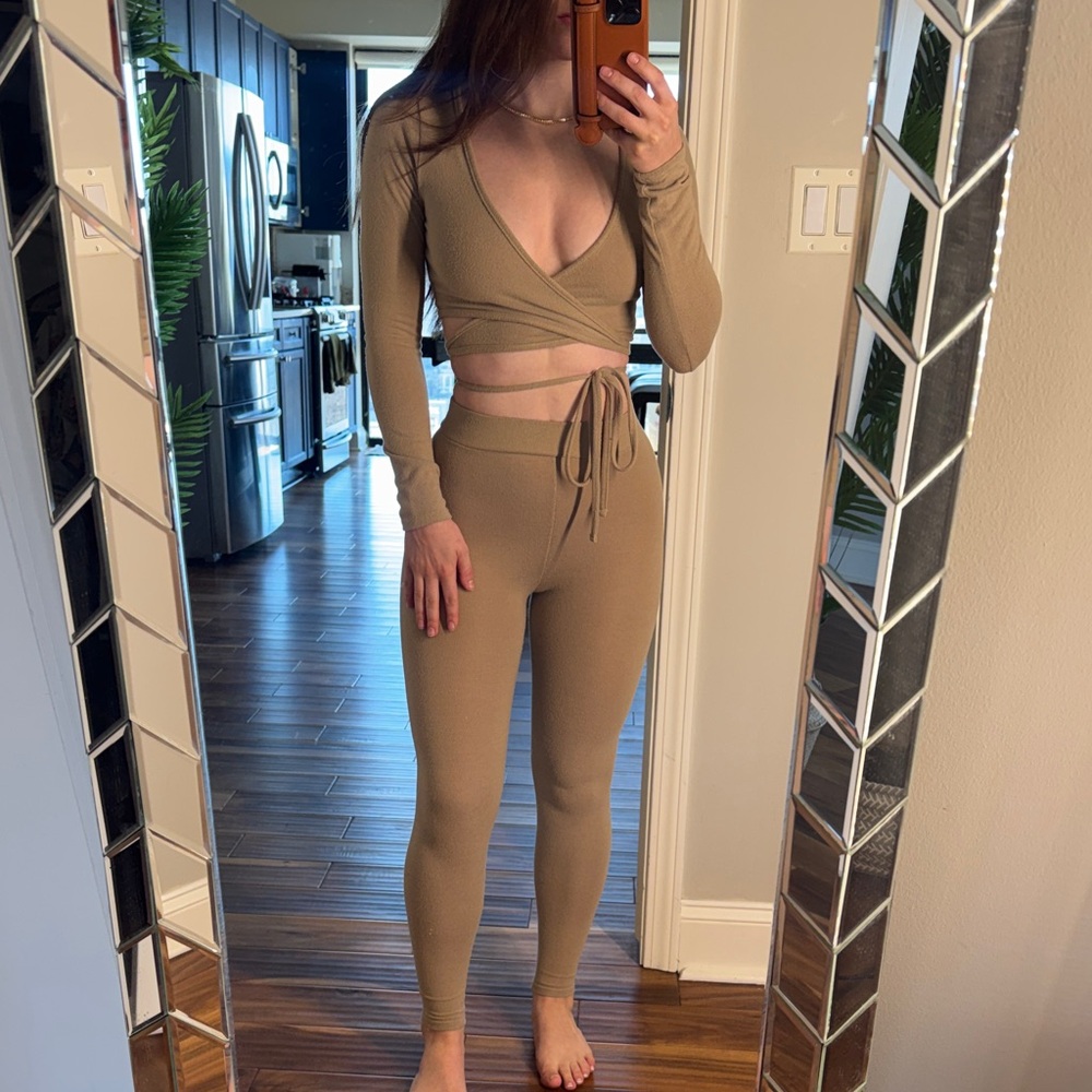 Tan Wrap Top and Leggings Set